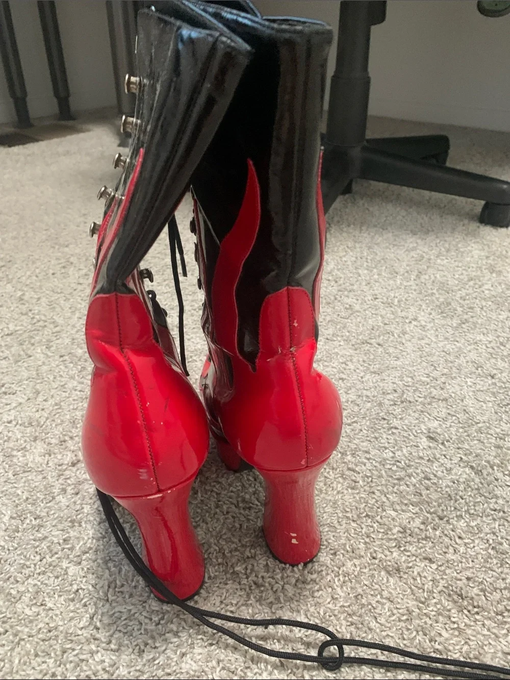 Teaser Black and Red Flames Platform Lace-Up Boots